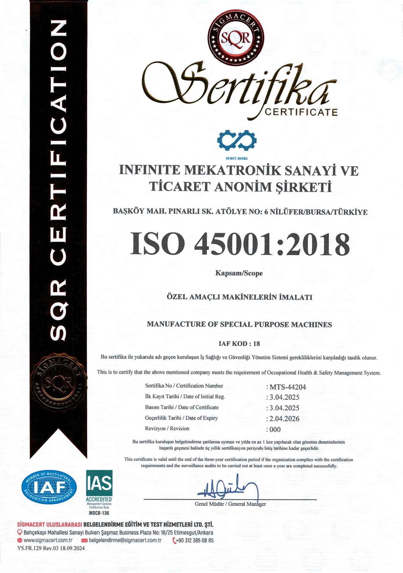 ISO 45001:2018 Sertifikası
